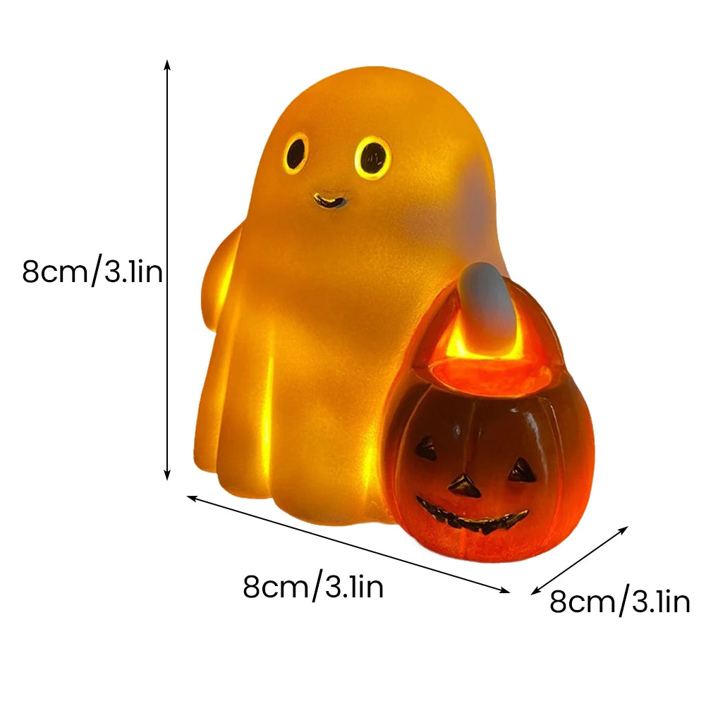 Halloween Cute Ghost Lamp Battery Powered Light Up Halloween Ornament Lovely Ghost Figurine Light for Bedroom Study Room Reader