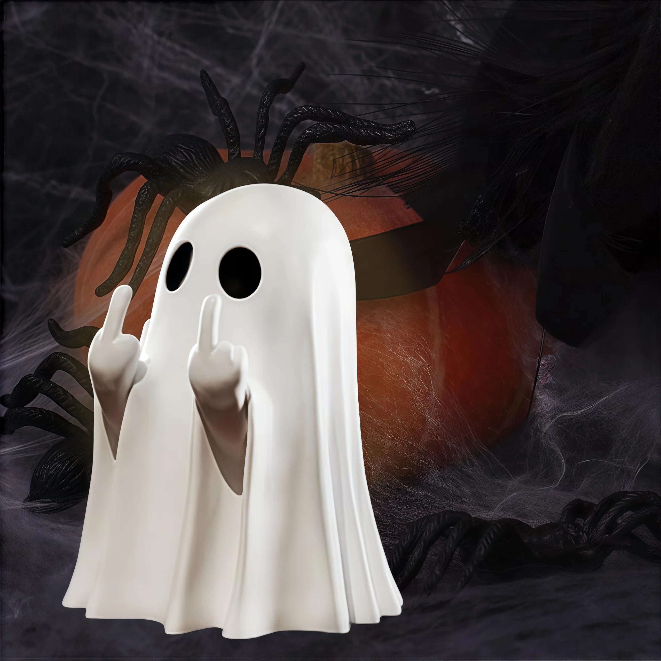 Cute Middle Finger Ghost Statue, Small Halloween Decor for Home, Centerpiece for Coffee Table, Adorable Horror Figure