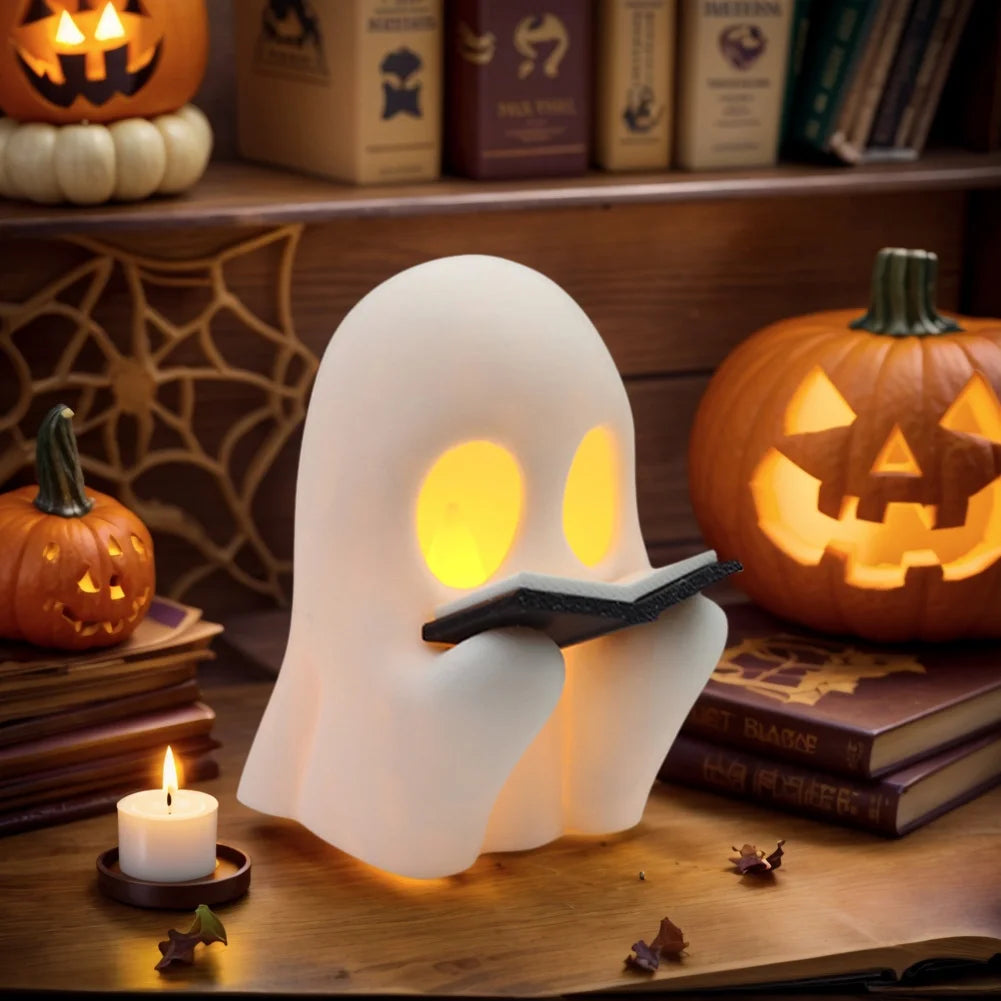Halloween Cute Ghost Lamp Battery Powered Light Up Halloween Ornament Lovely Ghost Figurine Light for Bedroom Study Room Reader
