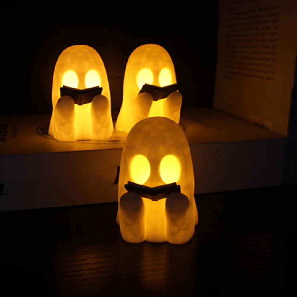 Halloween Cute Ghost Lamp Battery Powered Light Up Halloween Ornament Lovely Ghost Figurine Light for Bedroom Study Room Reader