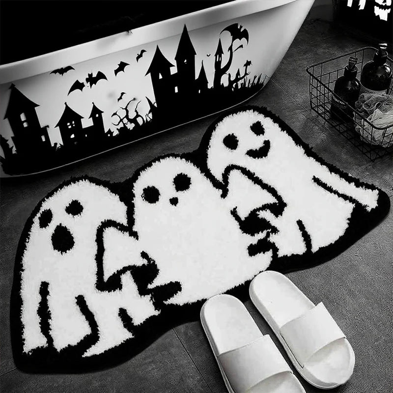 Halloween Pumpkin Plush Rugs Imitation cashmere Soft Orange Home Carpet Autumn Decoration The Ghost Spider web Skull Mat