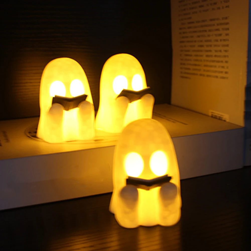 Halloween Cute Ghost Lamp Battery Powered Light Up Halloween Ornament Lovely Ghost Figurine Light for Bedroom Study Room Reader