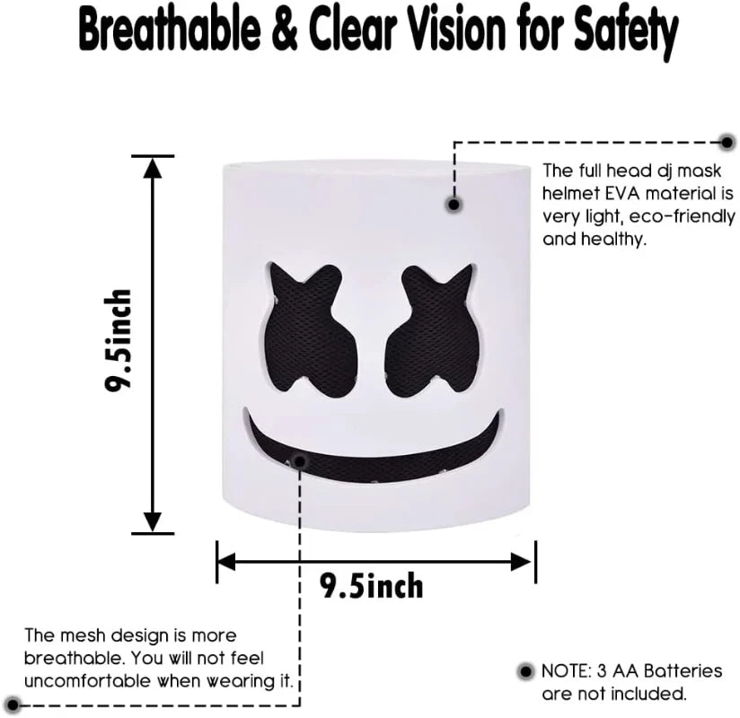 Halloween LED DJ Mask Lifelike Marshmello Mask Breathable Helmet Mask Durable Carnival Festival Halloween Party Props Cosplay