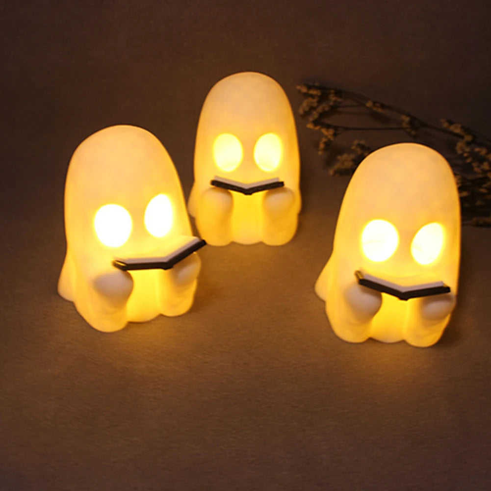 Halloween Cute Ghost Lamp Battery Powered Light Up Halloween Ornament Lovely Ghost Figurine Light for Bedroom Study Room Reader