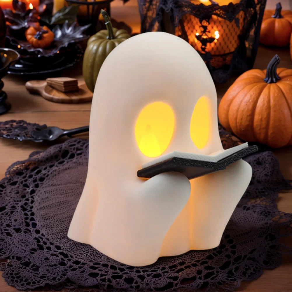 Halloween Cute Ghost Lamp Battery Powered Light Up Halloween Ornament Lovely Ghost Figurine Light for Bedroom Study Room Reader