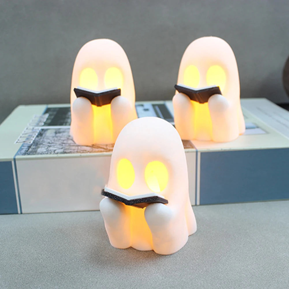 Halloween Cute Ghost Lamp Battery Powered Light Up Halloween Ornament Lovely Ghost Figurine Light for Bedroom Study Room Reader