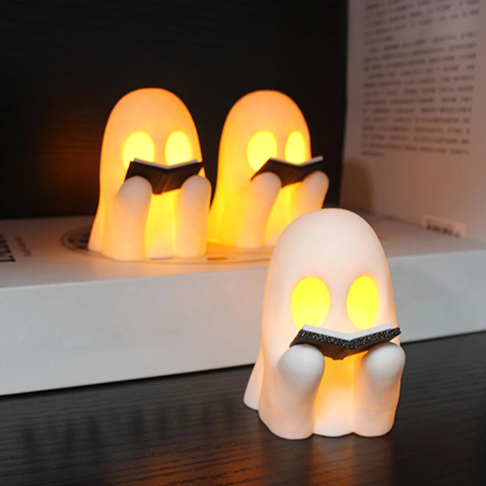 Halloween Cute Ghost Lamp Battery Powered Light Up Halloween Ornament Lovely Ghost Figurine Light for Bedroom Study Room Reader