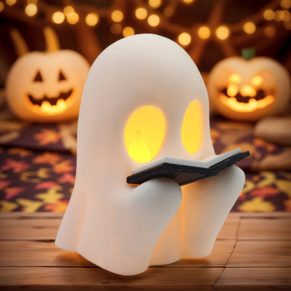 Halloween Cute Ghost Lamp Battery Powered Light Up Halloween Ornament Lovely Ghost Figurine Light for Bedroom Study Room Reader