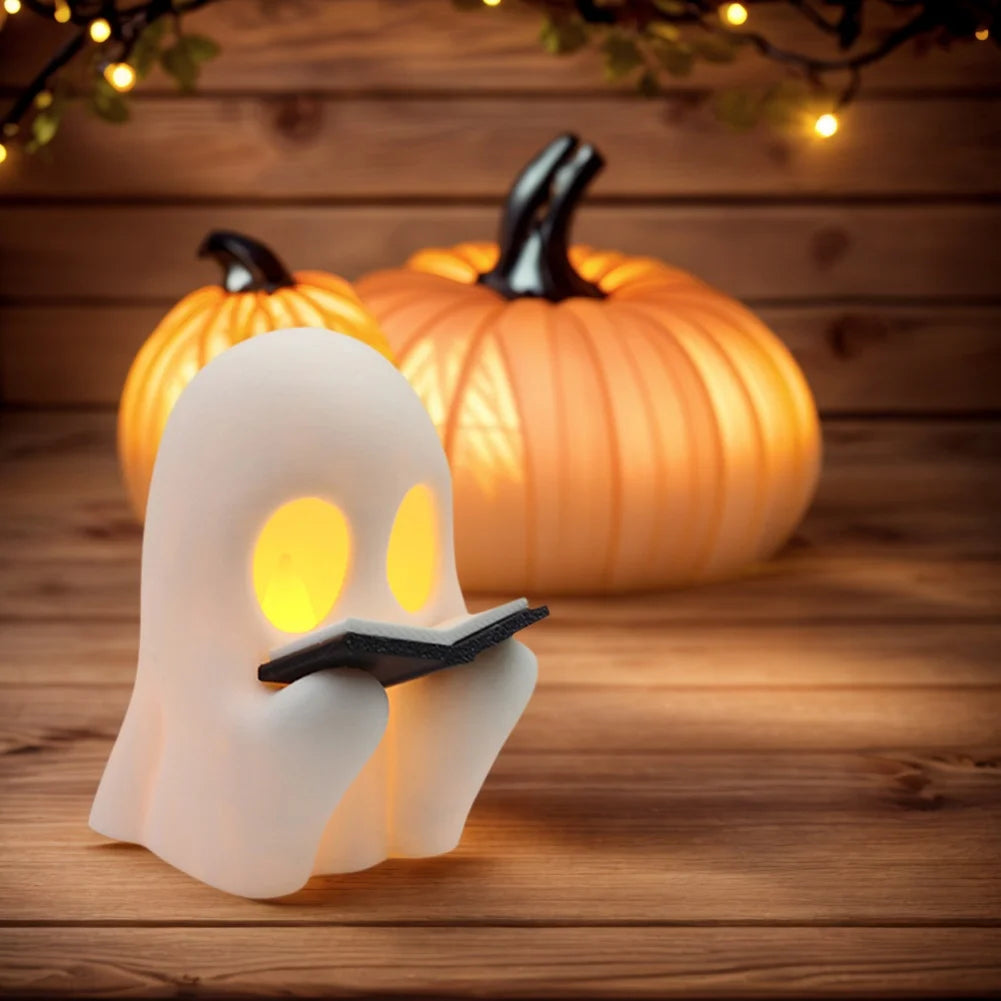 Halloween Cute Ghost Lamp Battery Powered Light Up Halloween Ornament Lovely Ghost Figurine Light for Bedroom Study Room Reader