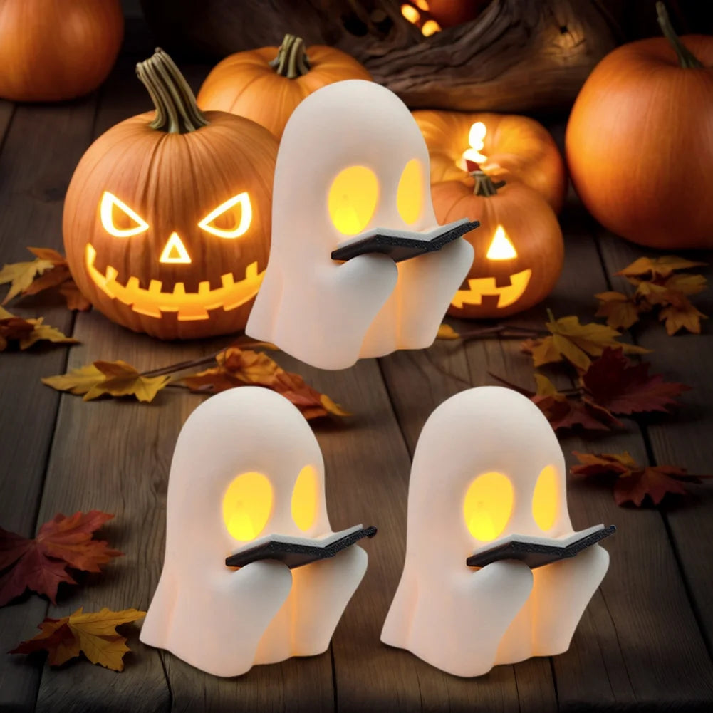 Halloween Cute Ghost Lamp Battery Powered Light Up Halloween Ornament Lovely Ghost Figurine Light for Bedroom Study Room Reader