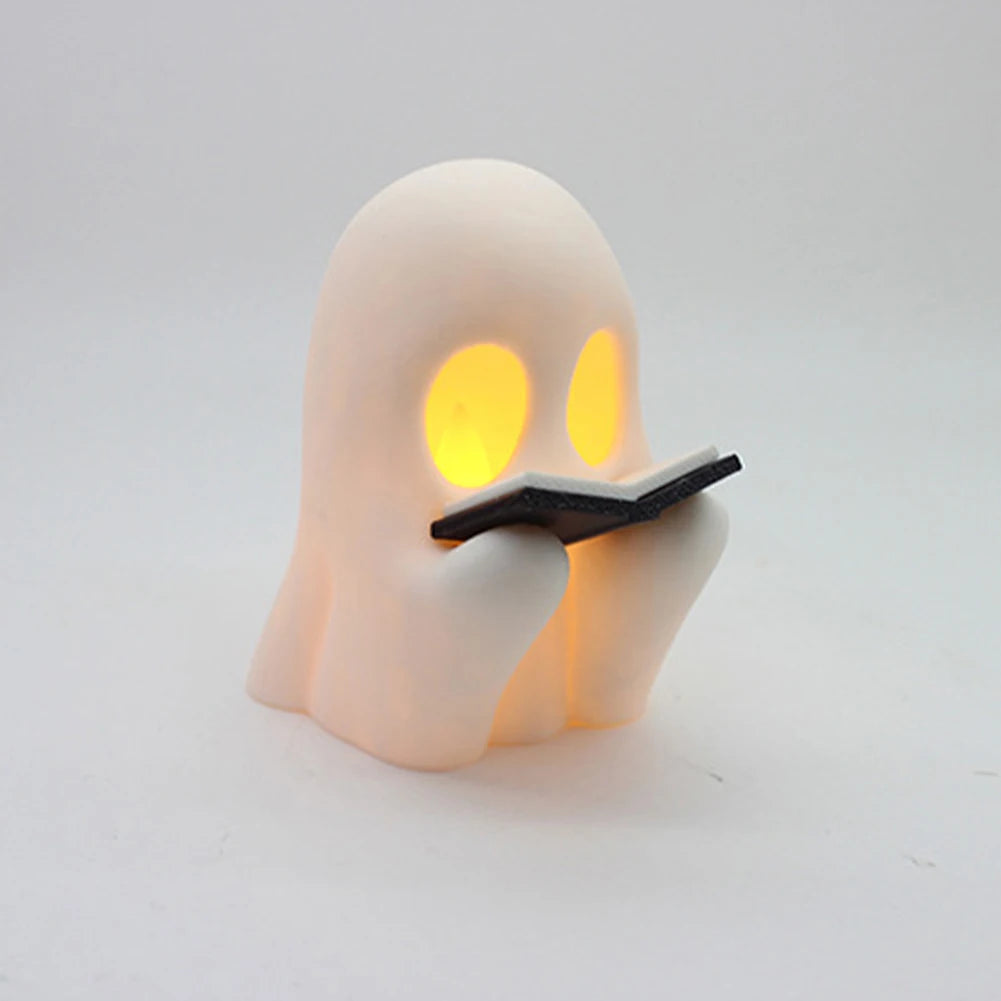 Halloween Cute Ghost Lamp Battery Powered Light Up Halloween Ornament Lovely Ghost Figurine Light for Bedroom Study Room Reader